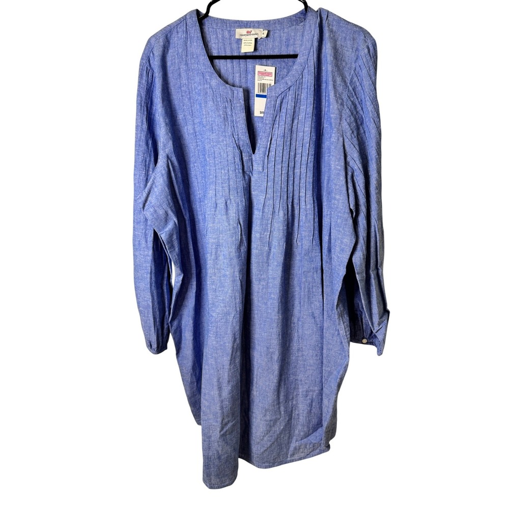 Vineyard Vines Womens XL Blue Cotton Linen Pintuck Cover-Up Tunic